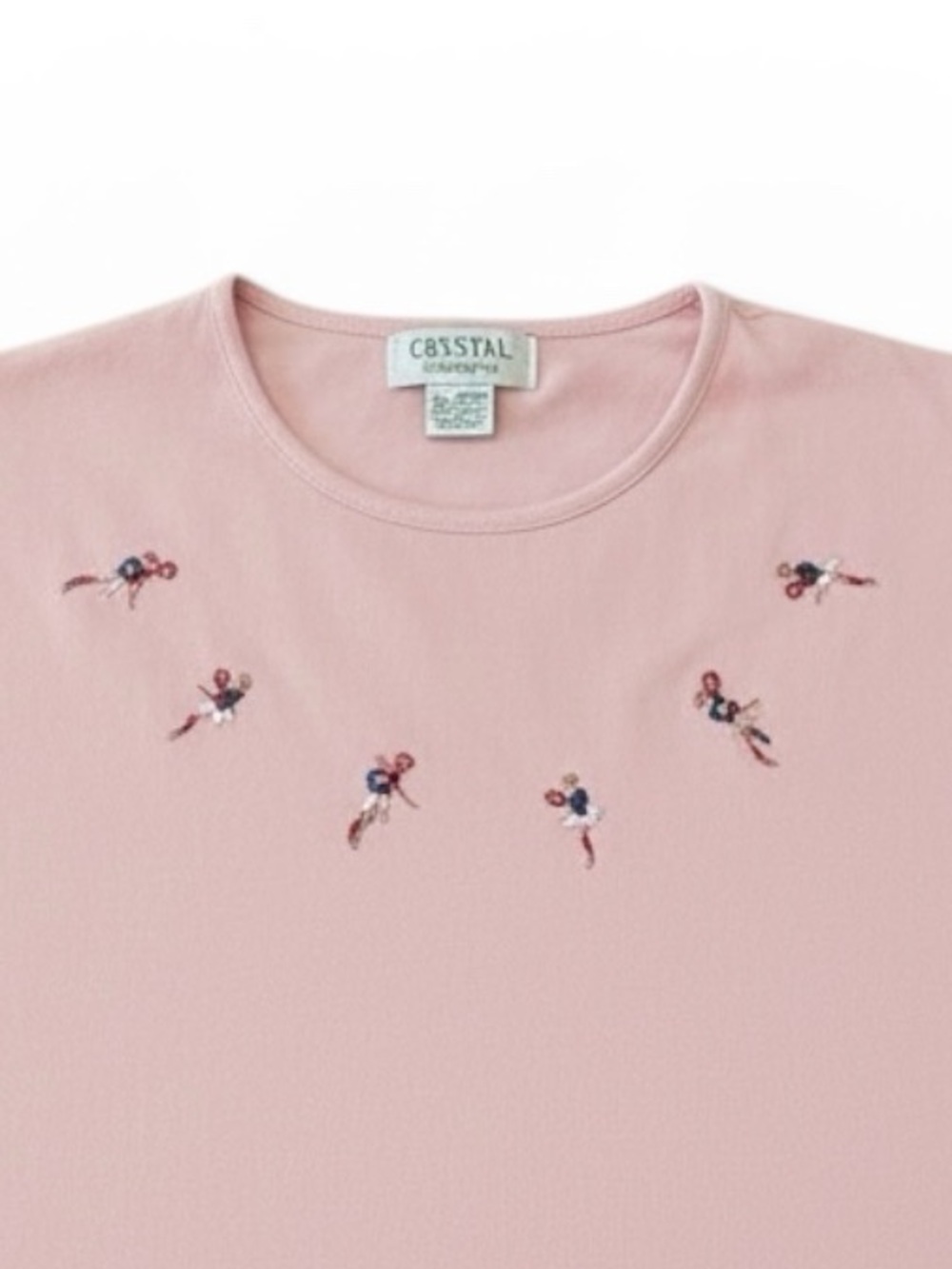 Racket Sport Fans - Crystal Sportswear Vintage Pink Embroidered T-Shirt SZ LRG